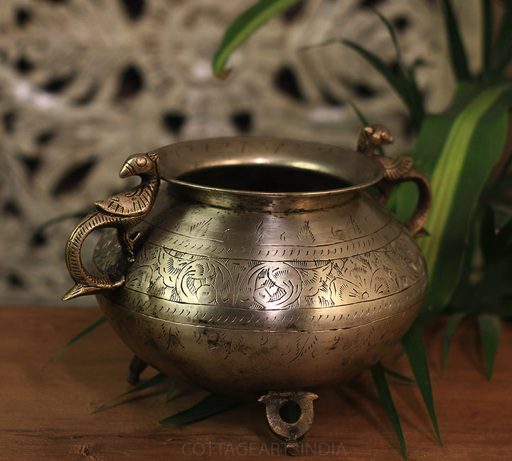 Brass Vintage Carved Planter