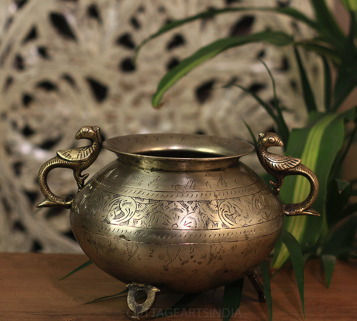 Brass Vintage Carved Planter