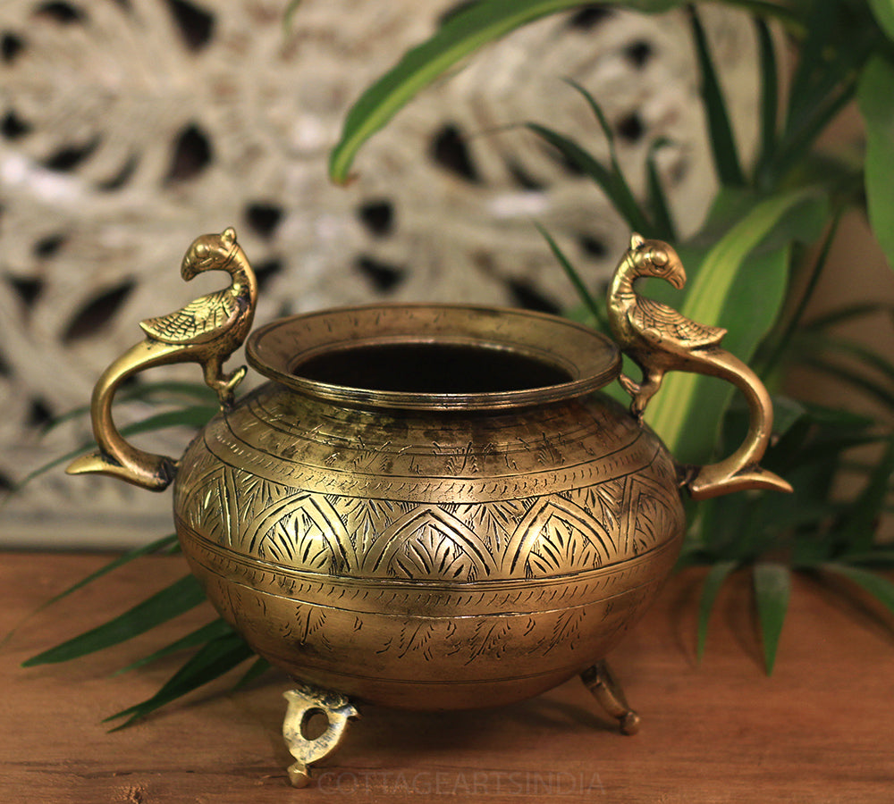 Brass Vintage Carved Planter