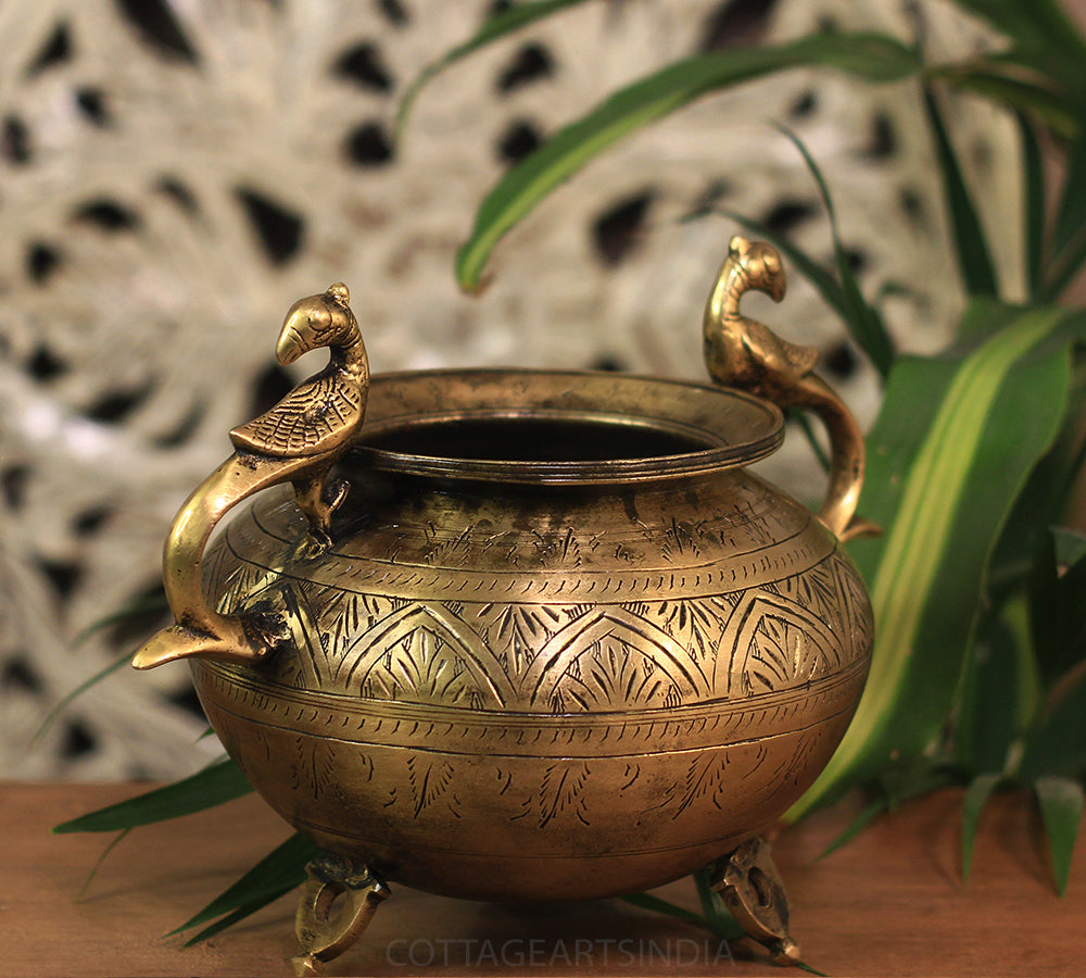 Brass Vintage Carved Planter