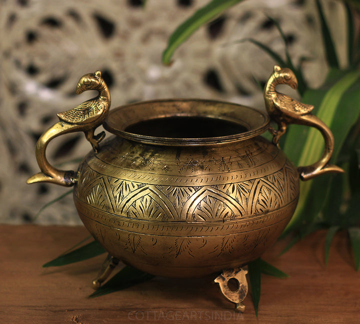 Brass Vintage Carved Planter