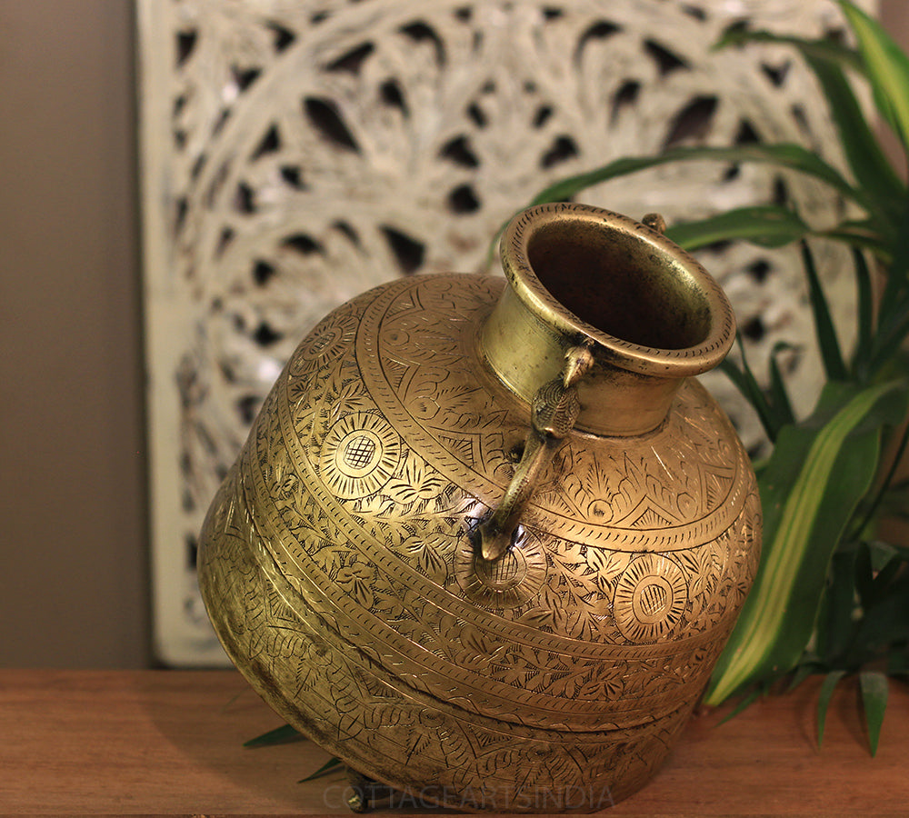 Brass Vintage Carved Planter