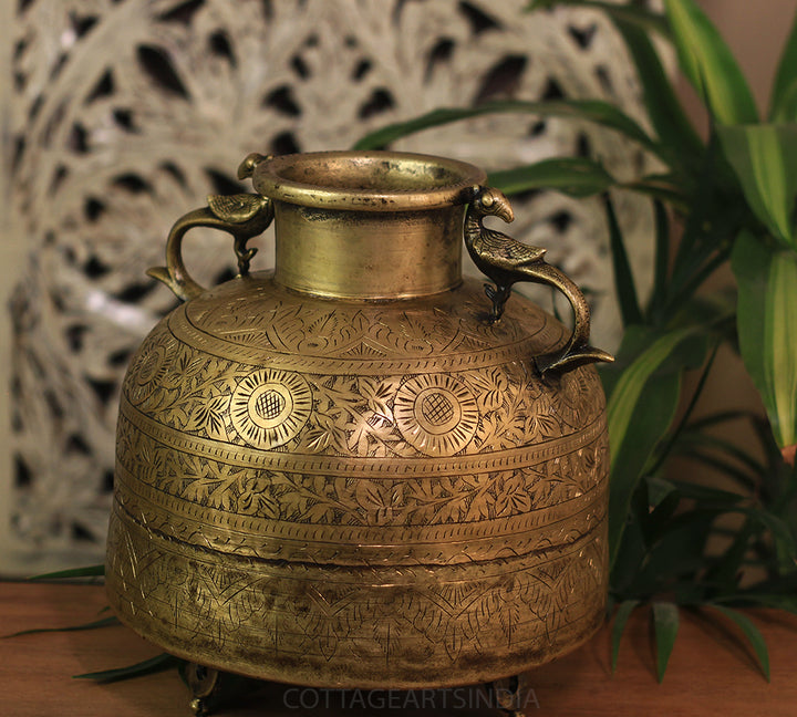 Brass Vintage Carved Planter