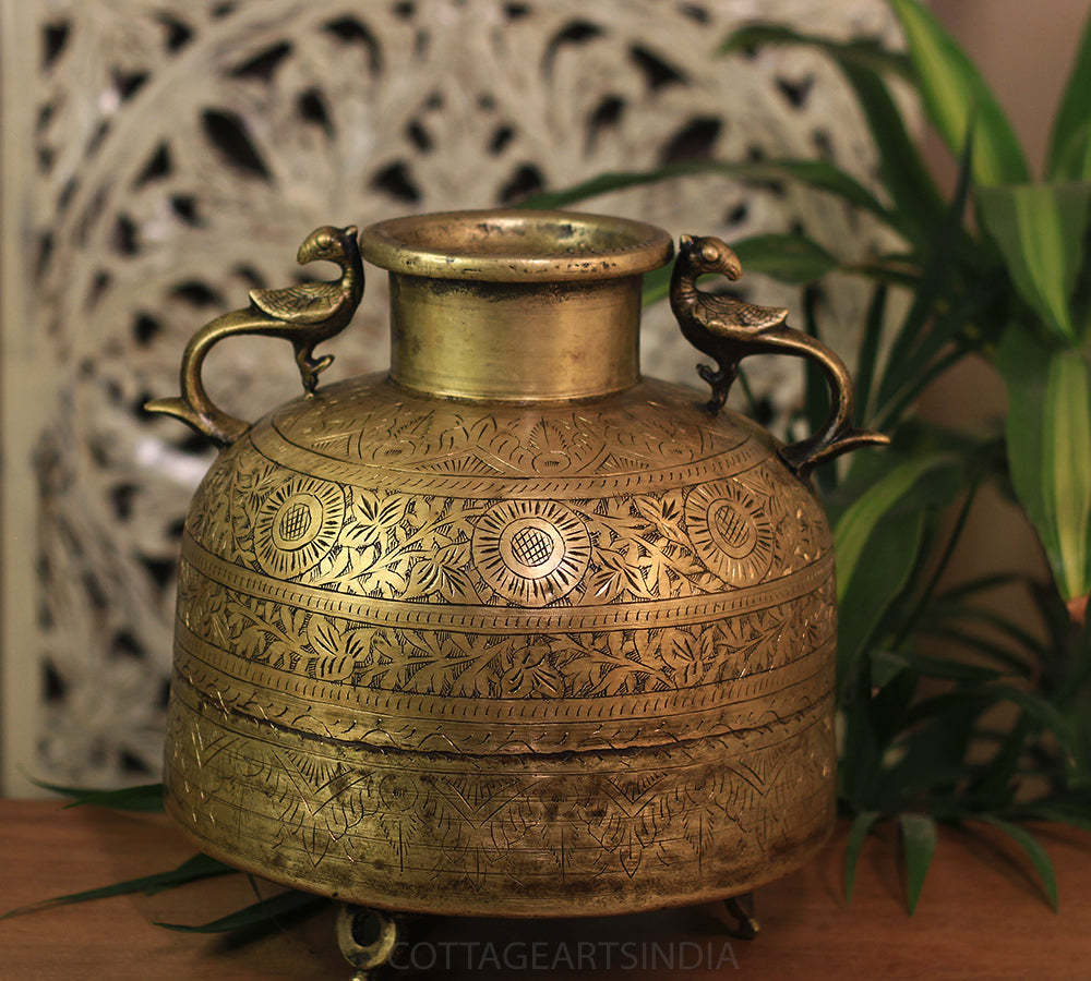 Brass Vintage Carved Planter