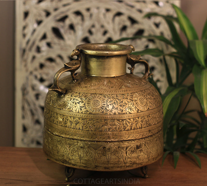 Brass Vintage Carved Planter