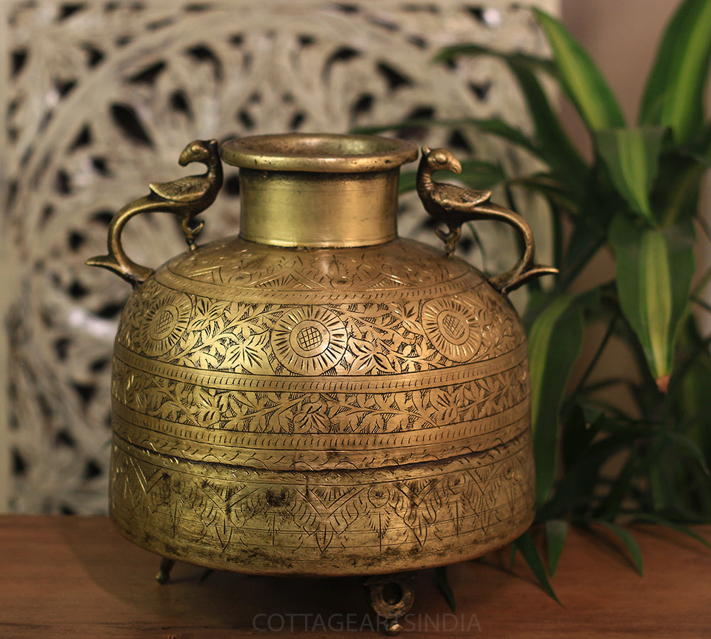 Brass Vintage Carved Planter