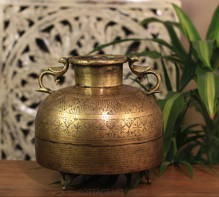 Brass Vintage Carved Planter