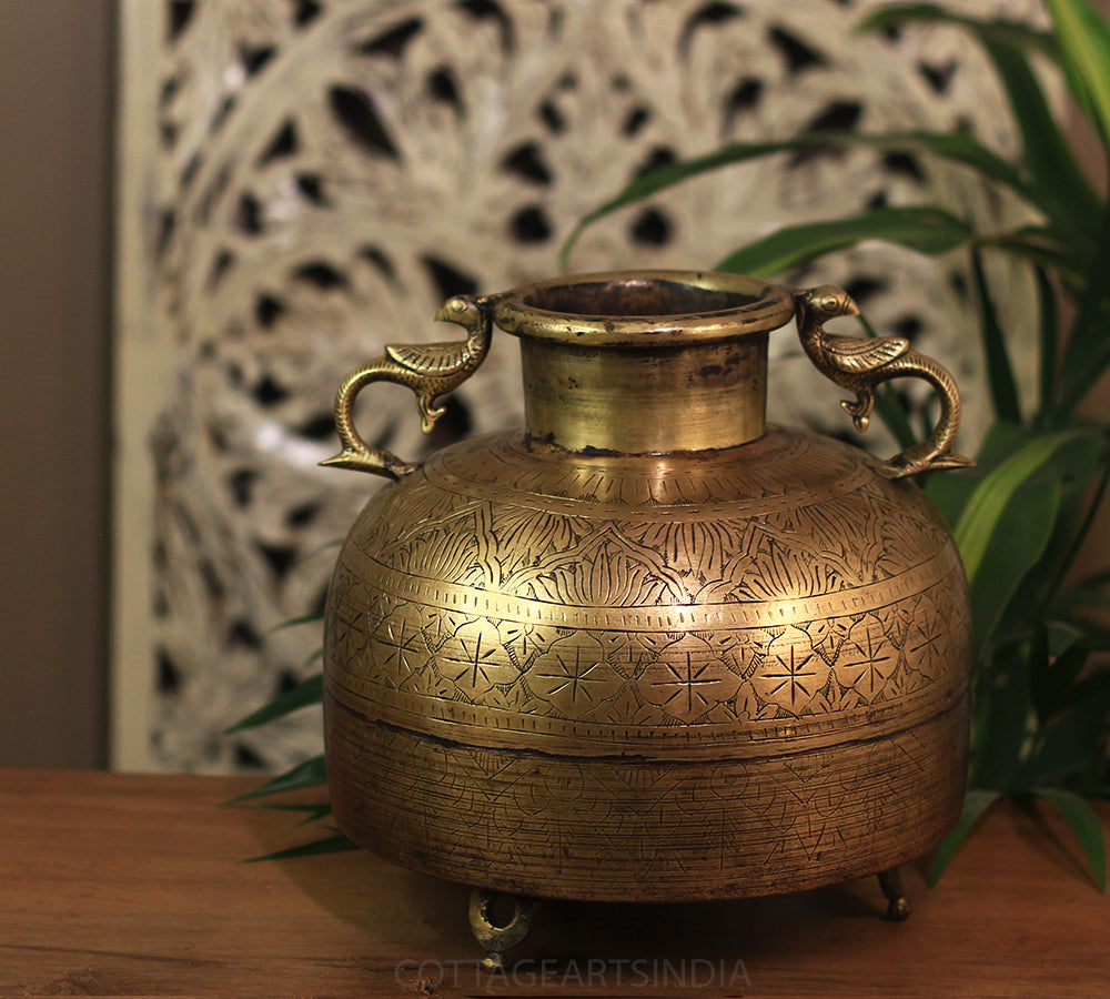 Brass Vintage Carved Planter