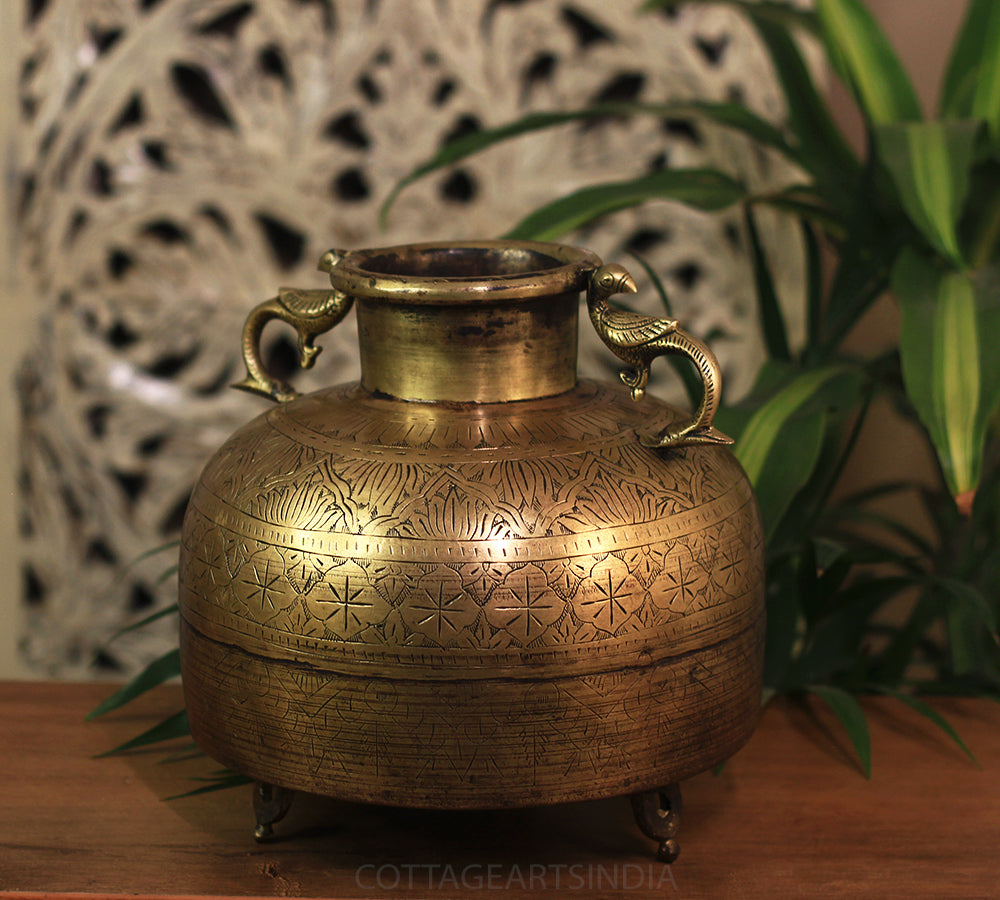 Brass Vintage Carved Planter