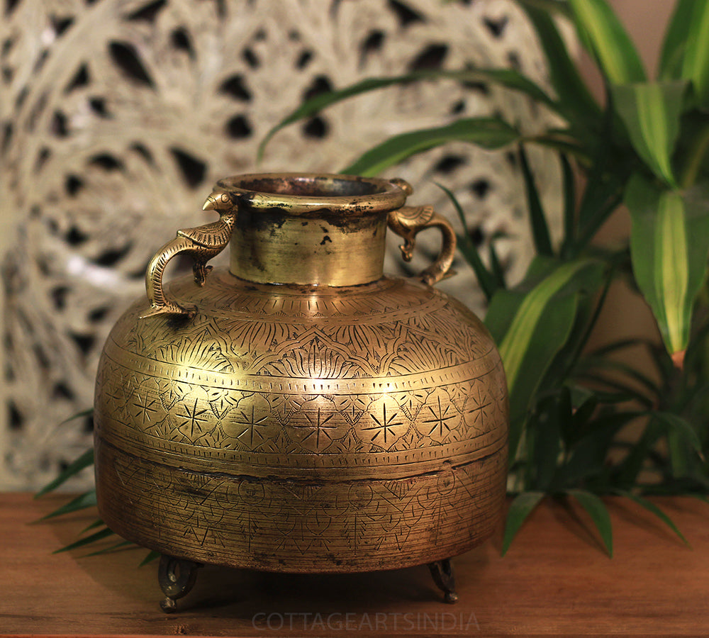 Brass Vintage Carved Planter