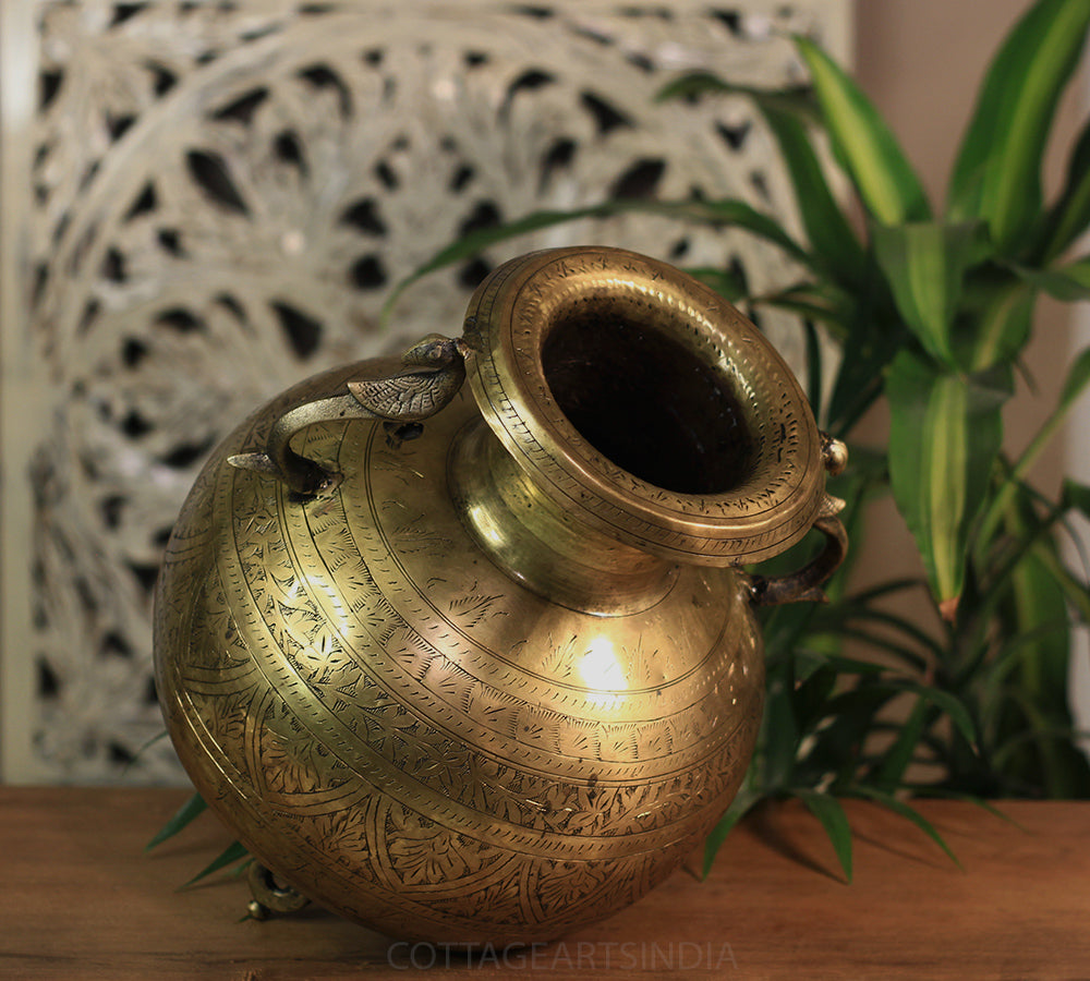 Brass Vintage Carved Planter