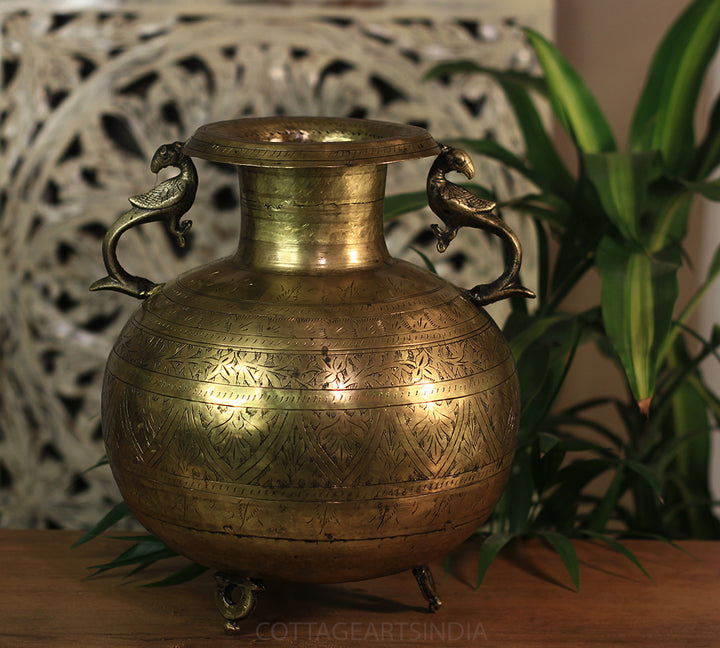 Brass Vintage Carved Planter