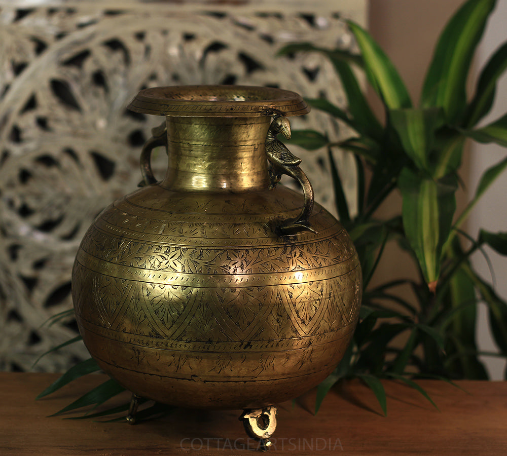 Brass Vintage Carved Planter