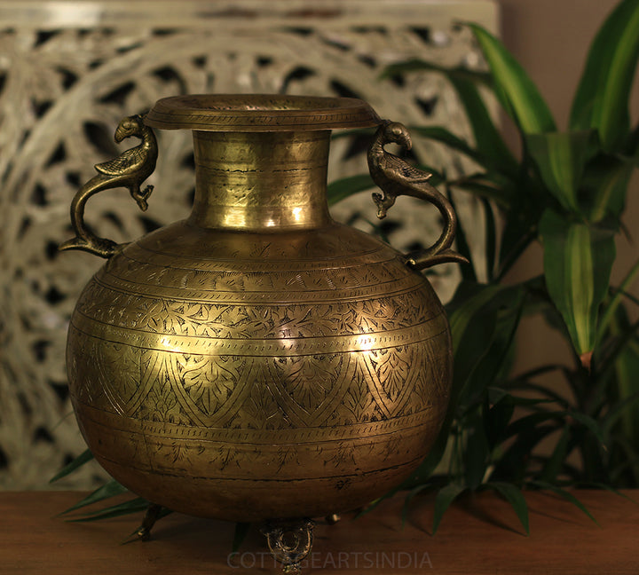 Brass Vintage Carved Planter