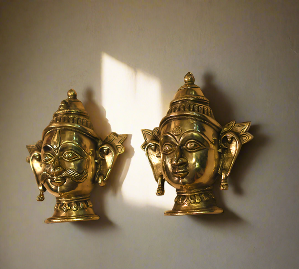 Brass Shiva and Gauri  Mukhlingam Wall Hanging Mask