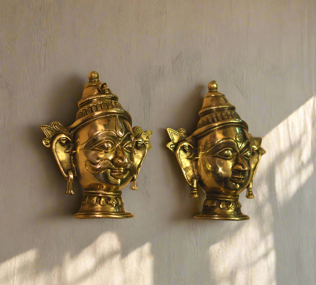 Brass Shiva and Gauri  Mukhlingam Wall Hanging Mask