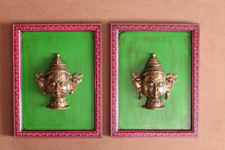 Brass Shiva & Gauri Mukhlingam Wooden Frame