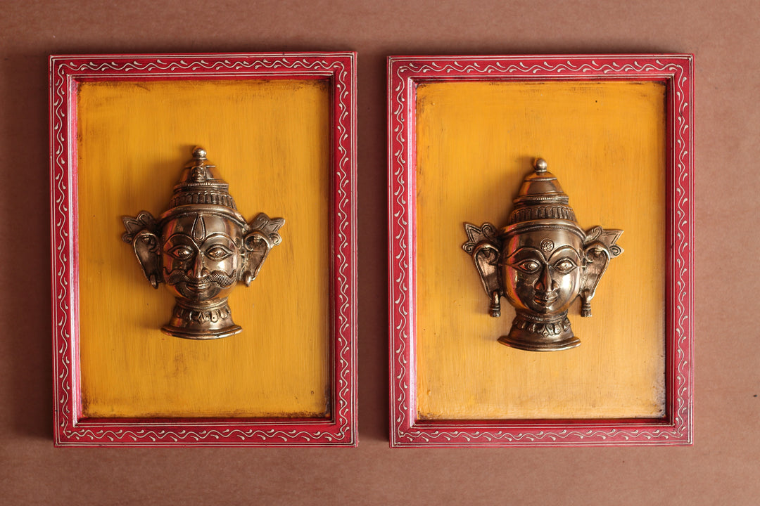 Brass Shiva & Gauri Mukhlingam Wooden Frame