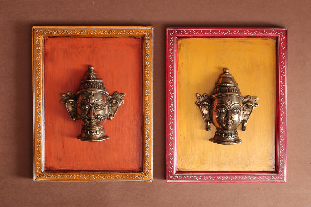 Brass Shiva & Gauri Mukhlingam Wooden Frame