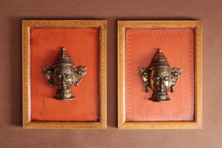 Brass Shiva & Gauri Mukhlingam Wooden Frame