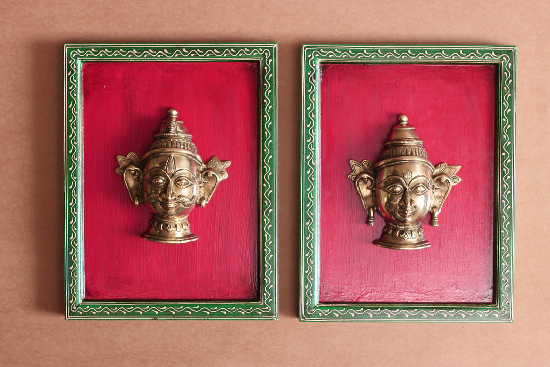 Brass Shiva & Gauri Mukhlingam Wooden Frame