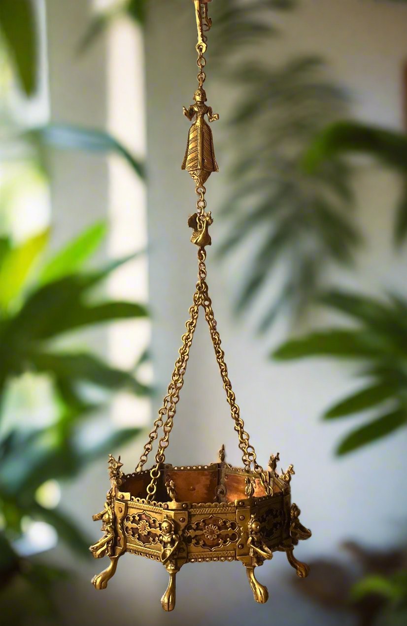 Brass and Copper Tribal Art Planter Hanging