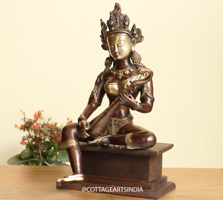 Brass Saraswati on  Wooden Stand