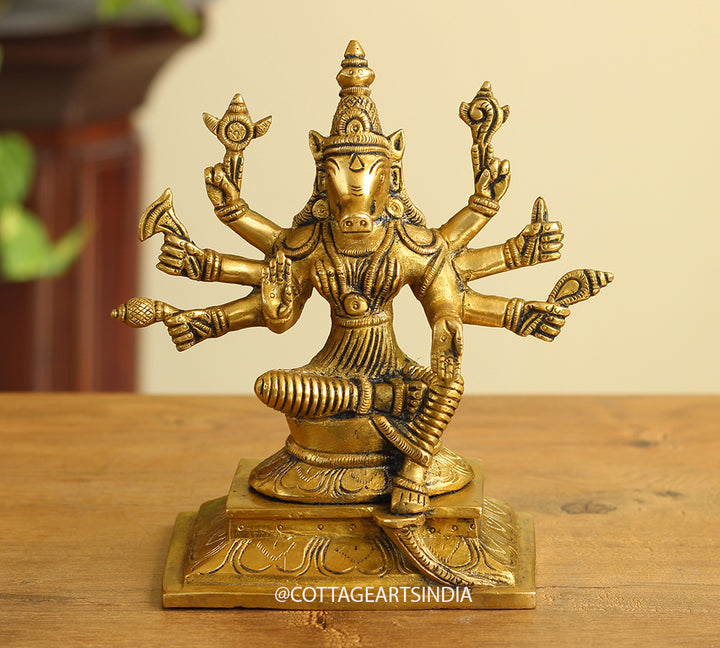 Brass Varaha  8 Hands Sitting Statue