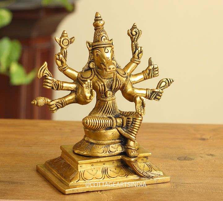 Brass Varaha  8 Hands Sitting Statue