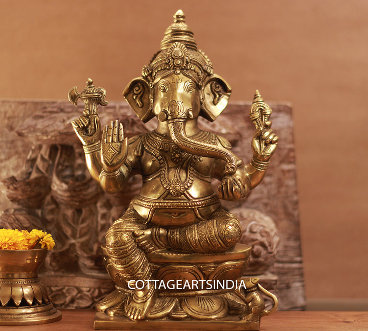 Brass Ganesh Sitting 12.5"