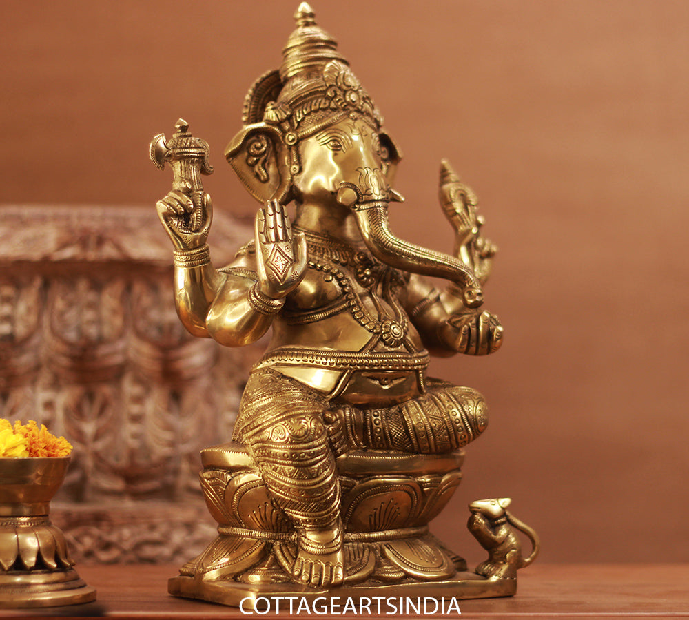 Brass Ganesh Sitting 12.5"