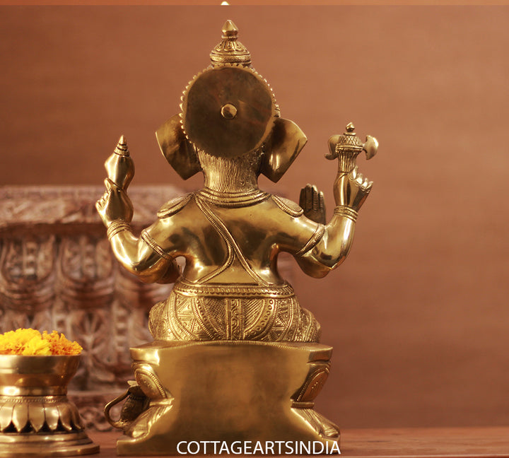 Brass Ganesh Sitting 12.5"