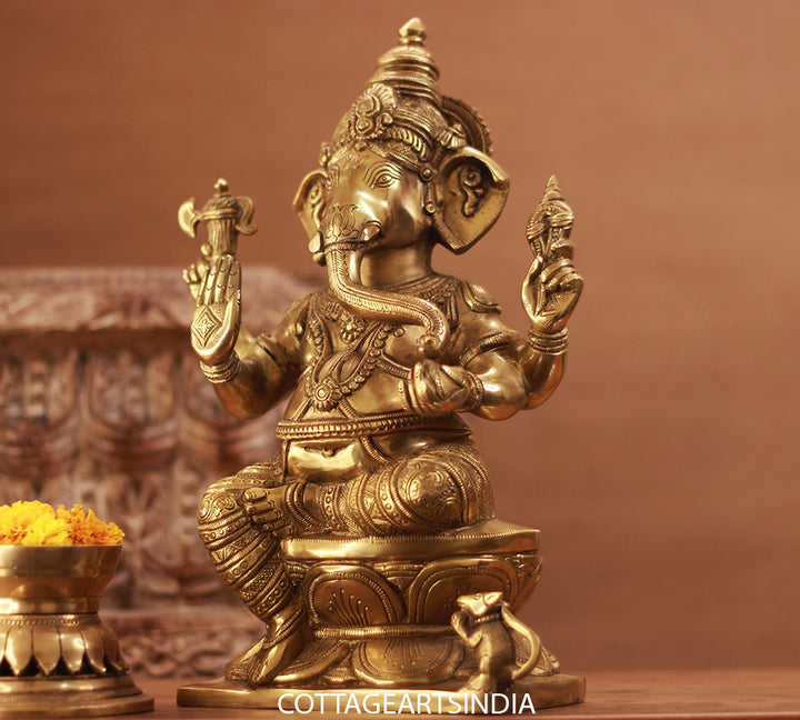 Brass Ganesh Sitting 12.5"