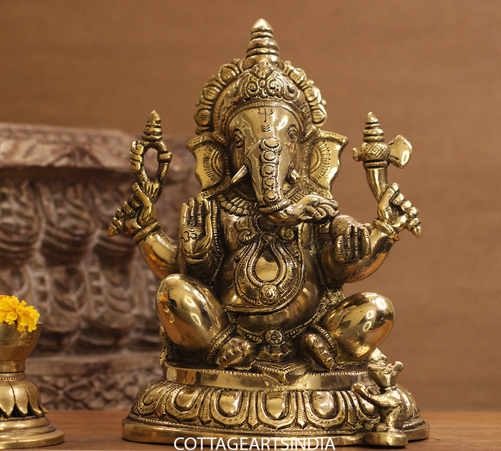 Brass Ganesh Sitting 11 inches