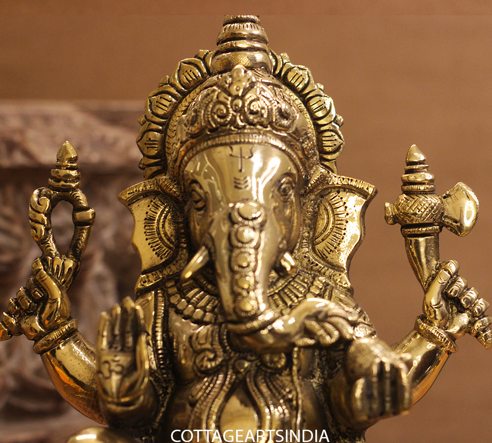 Brass Ganesh Sitting 11 inches