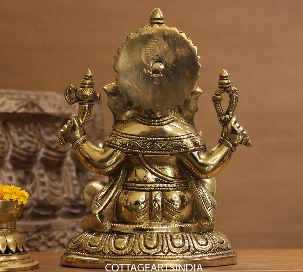 Brass Ganesh Sitting 11 inches