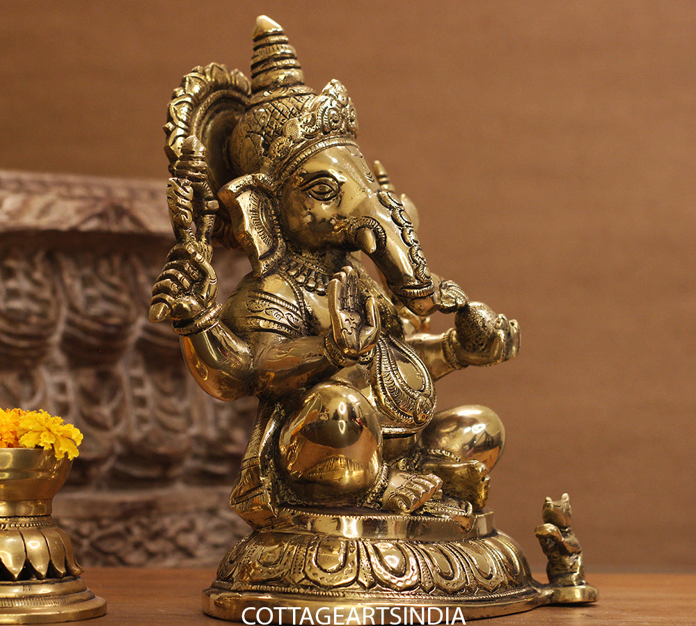 Brass Ganesh Sitting 11 inches