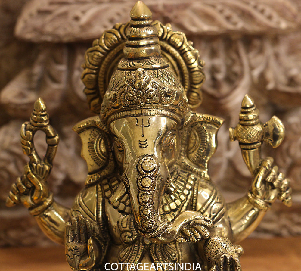 Brass Ganesh Sitting 11 inches