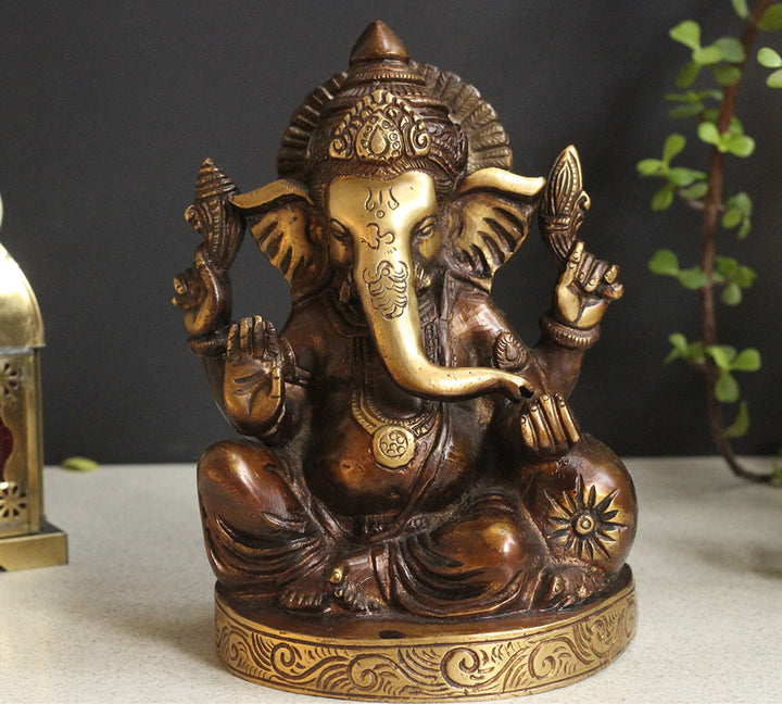 Brass Sitting Ganesha Pillow 7''