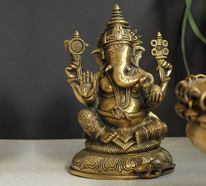 Brass Sitting Ganesha 8''