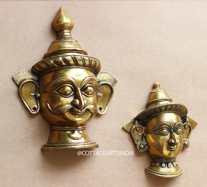 Brass Shiva Mukhlinga and Gauri Wall Mask