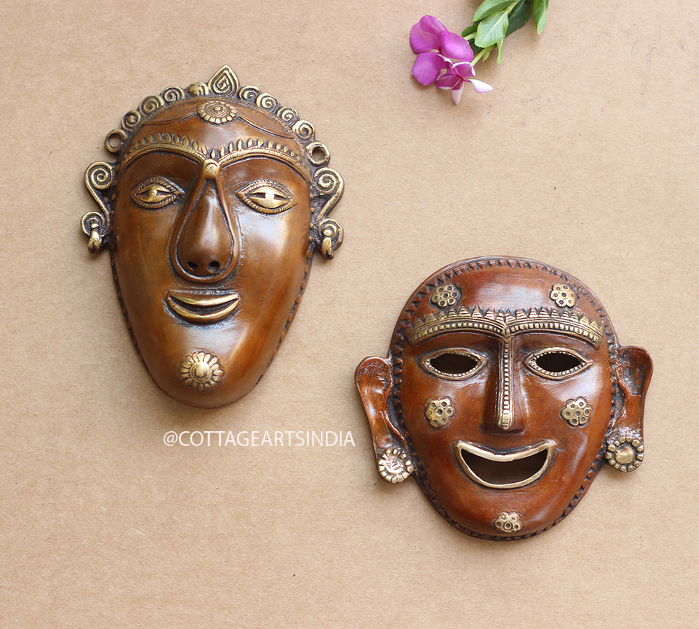 Brass Tibal Wall Mask Pair