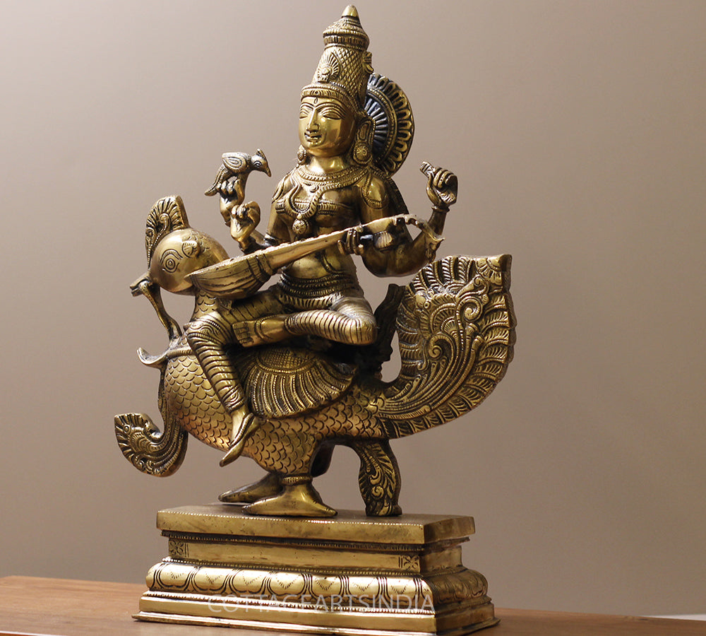 Brass Saraswati on Swan 20"