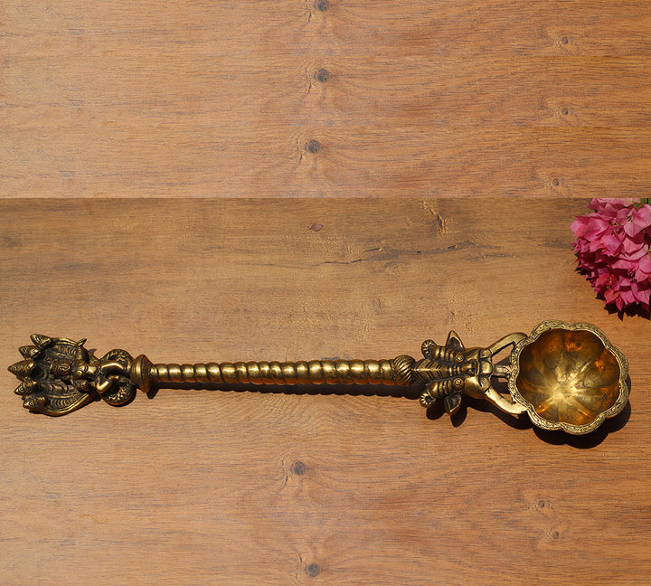 Brass Pooja Havan Spoon Krishna Design