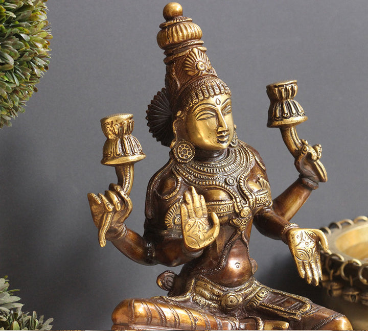 Brass Laxmi Sitting on Lotus 12.5''