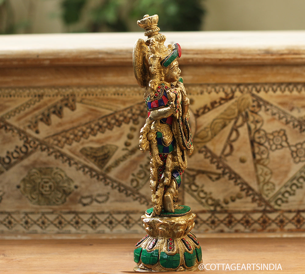 Brass Stonework Krishna 13"