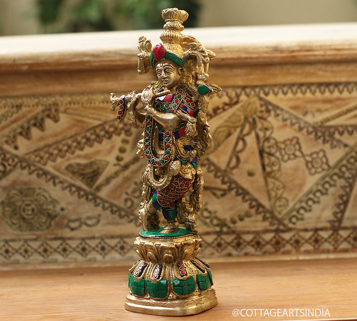 Brass Stonework Krishna 13"