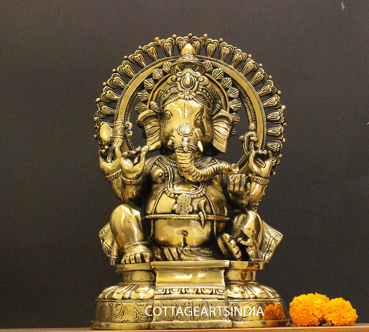 Brass Ganesha With Prabhawal 14"