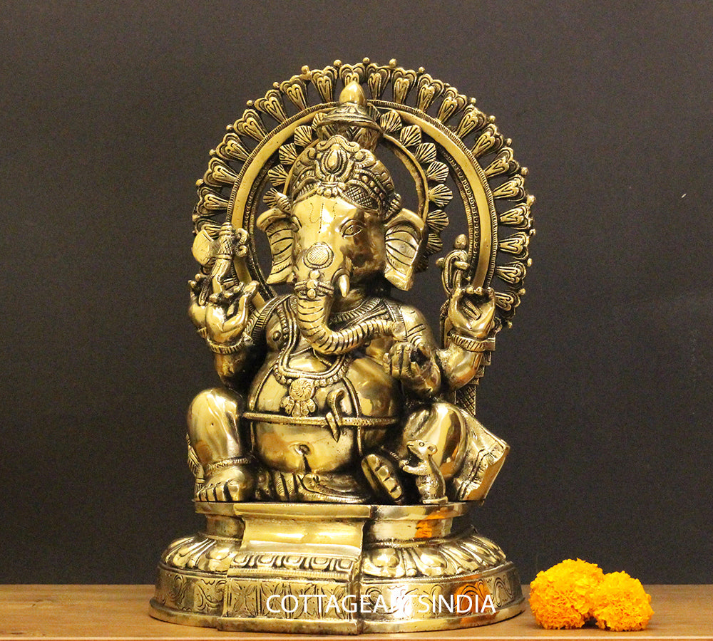 Brass Ganesha With Prabhawal 14"