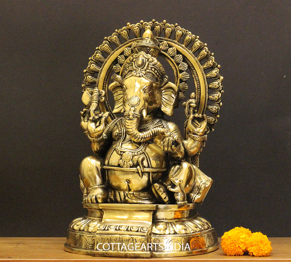 Brass Ganesha With Prabhawal 14"